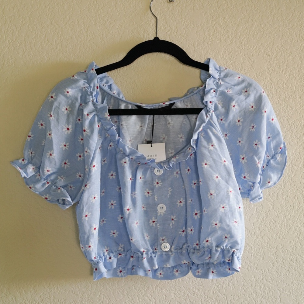 Zara - Floral Crop Top - Never worn - Tag On - light blue - Size Small